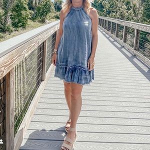 Mustard Seed Denim Dress With Frayed Hem Size Medium